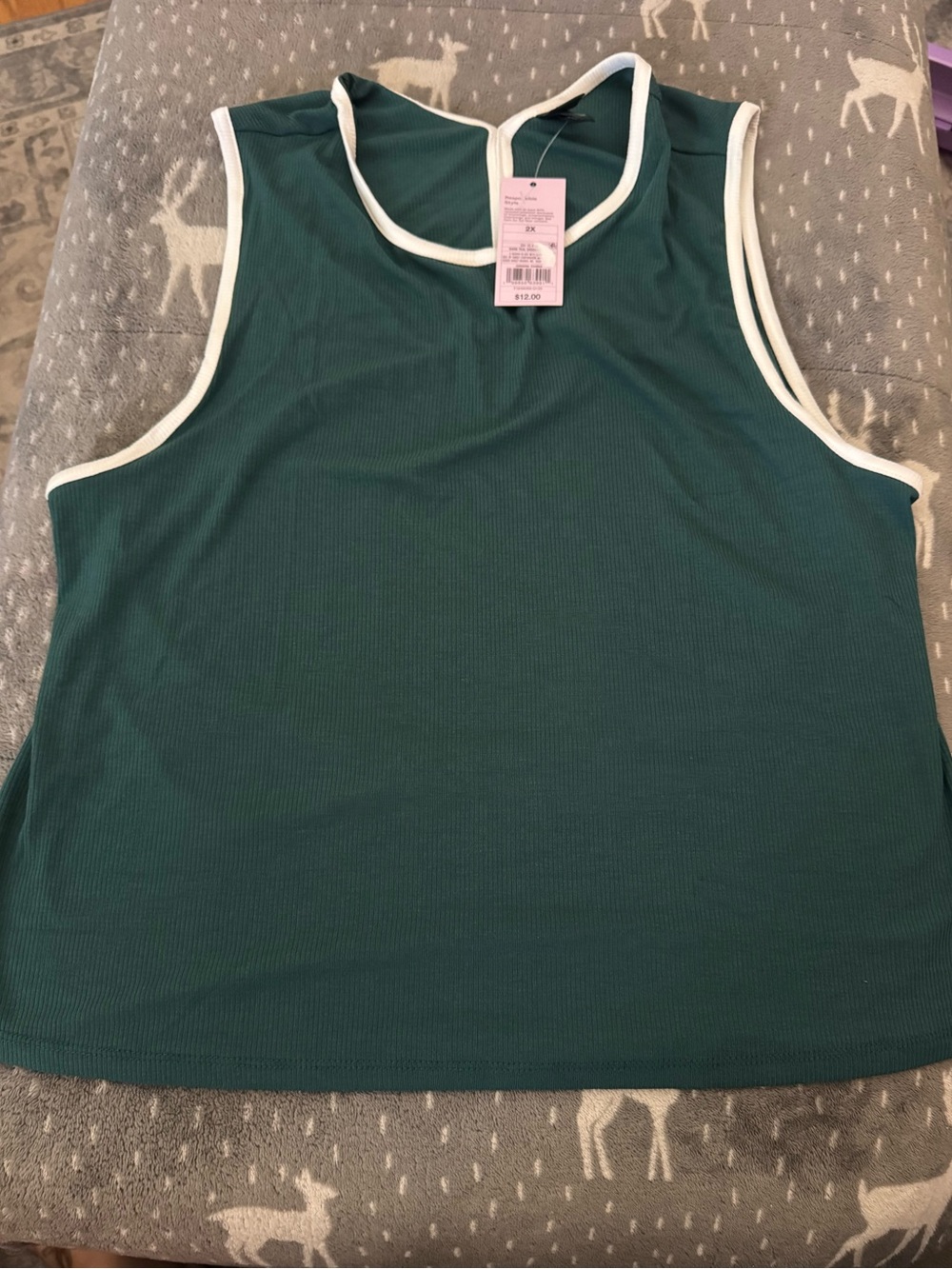 wild fable Dark Teal Ribbed Tank with White Trim